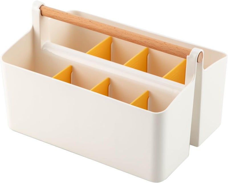 Vidifor Large Portable Caddy Tote with Handle, Plastic Craft Storage Organizer Basket with Adjustable Divided for Art Supplies, Sewing, Colored Pencils, Makeup-Yellow - Image 1